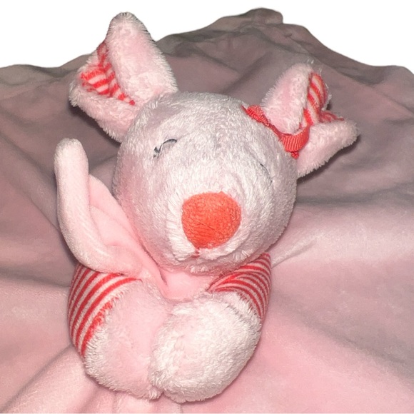Carters Pink Mouse Bow Satin Security Blanket Rattle Red Striped Ears Lovey - Picture 3 of 6